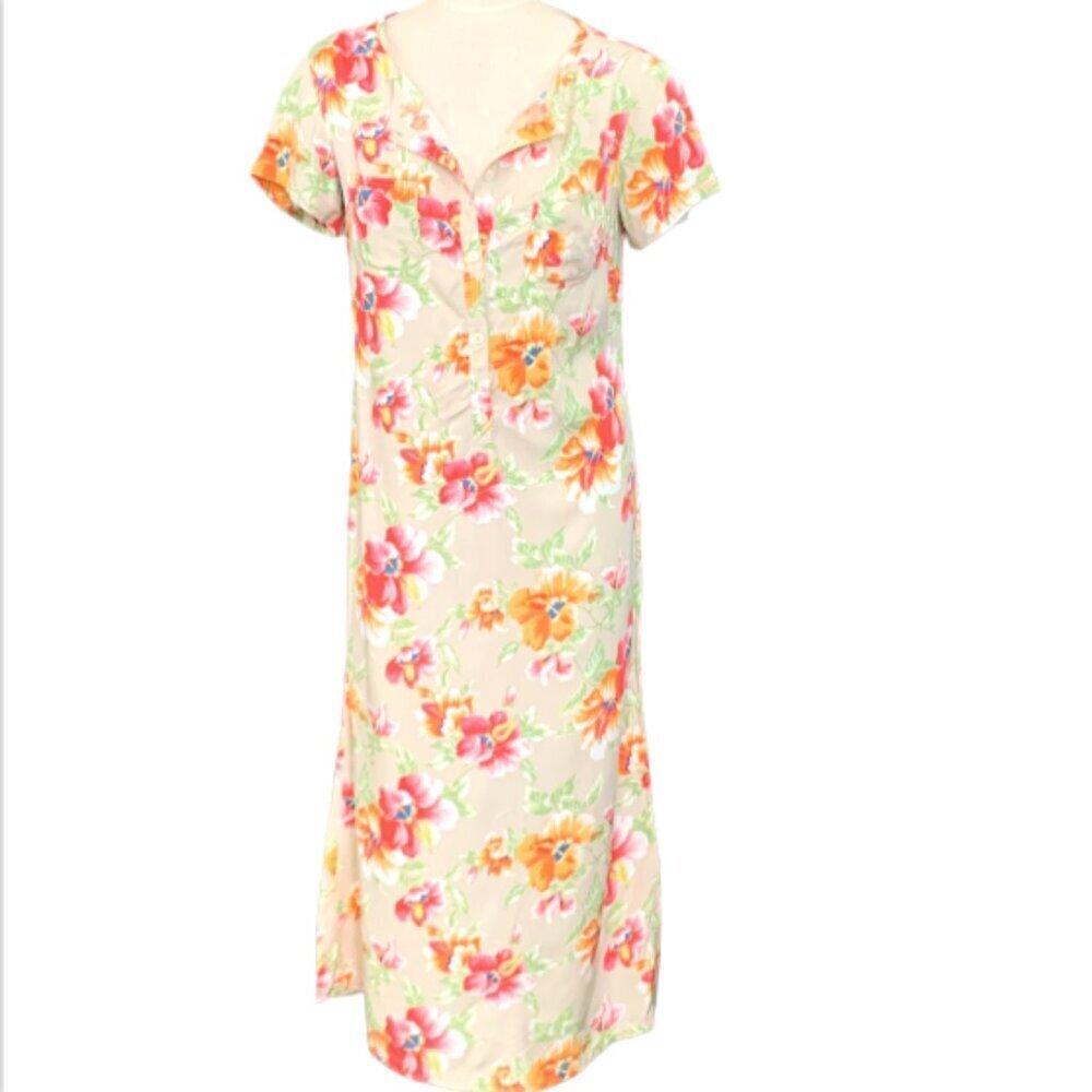Liz‎ Claiborne Floral Button Down Midi/Maxi Dress Pockets Sz 10P 58A